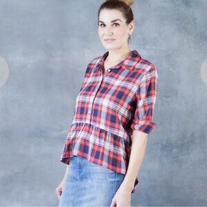 TROVATA The Chrissy Peplum Shirt Plaid Flannel